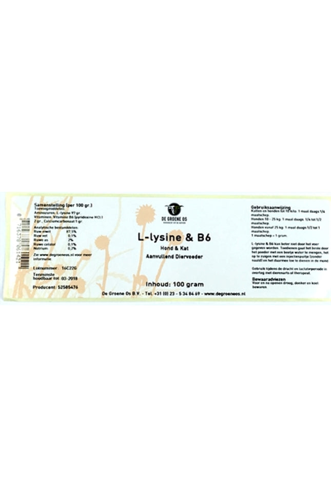 De Groene Os L-Lysine / B6 Hond / Kat