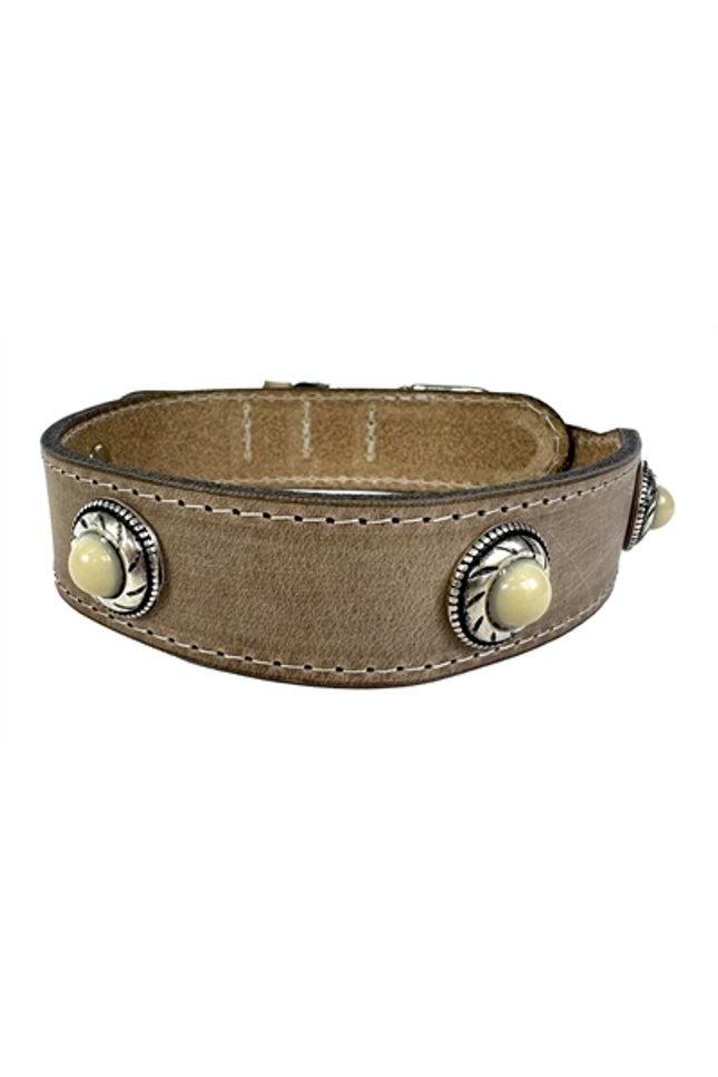 Sazzz Halsband Hond Boho Treasure Stone Vintage Leer Beige