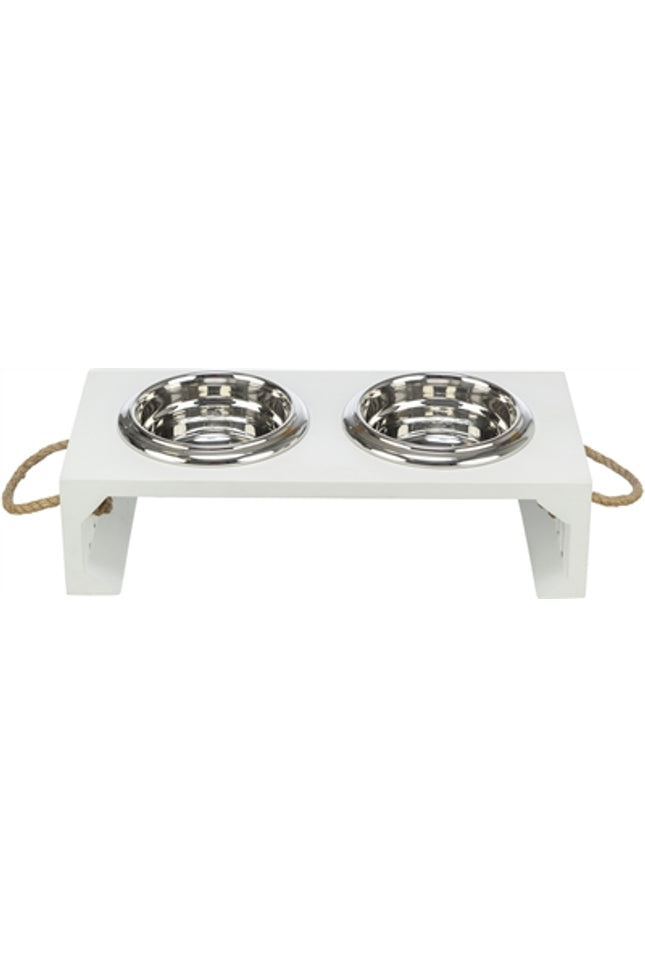 Trixie Be Nordic Set Voerbak / Waterbak Hout / Rvs Wit