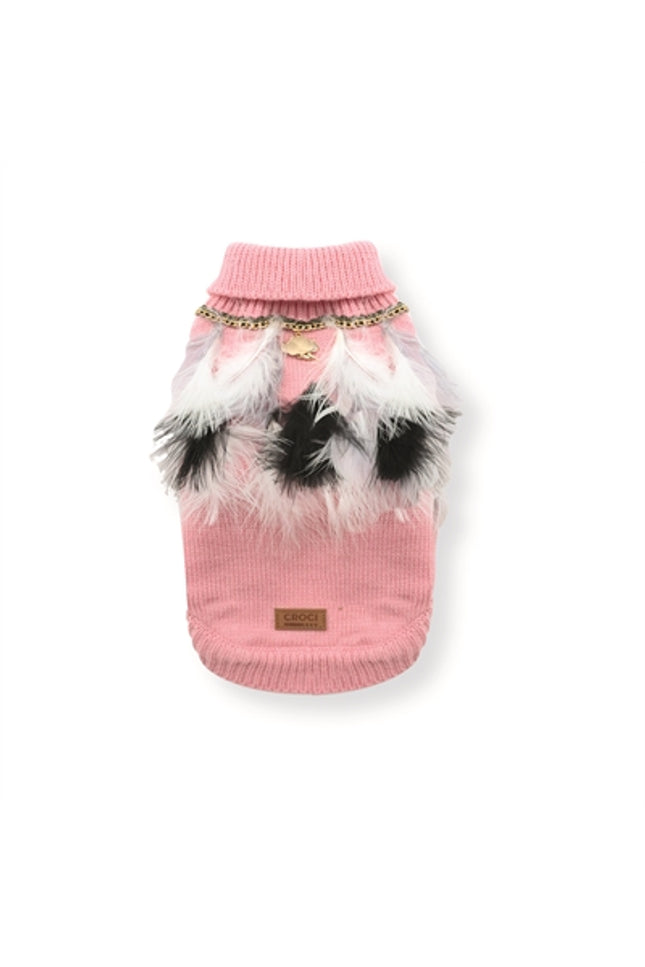 Croci Hondentrui Met Veren Roze / Wit