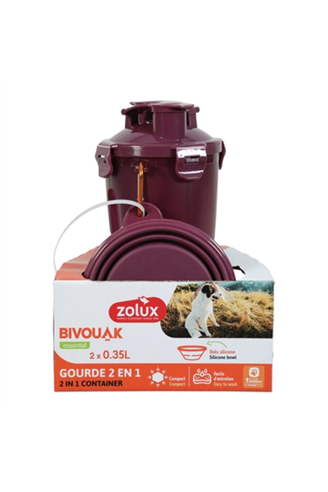 Zolux Bvk 2In1 Reisset Fles Met Voerbak En Drinkbak Rood